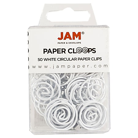 JAM Paper® Circular Paper Clips, 1", White, Box Of 50 Clips