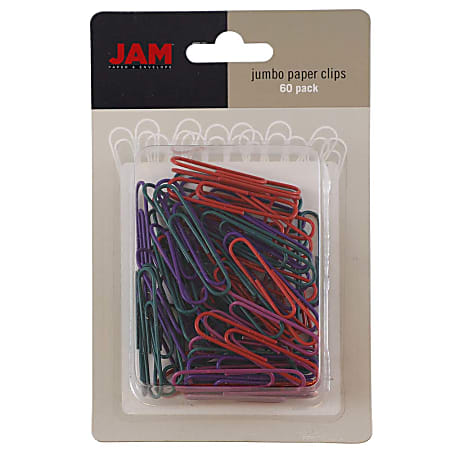 JAM Paper® Paper Clips, Pack Of 60, Jumbo, Assorted Colors