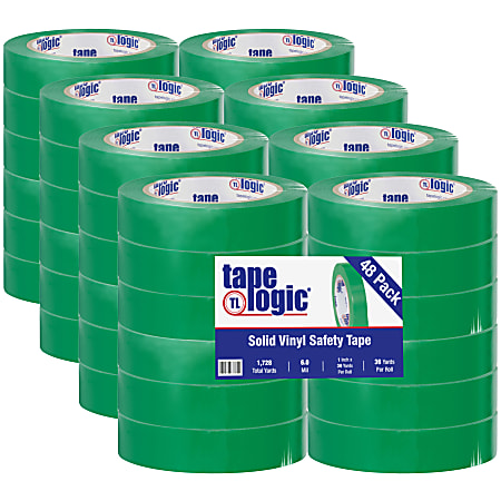 BOX Packaging Solid Vinyl Safety Tape, 3" Core, 1" x 36 Yd., Green, Case Of 48