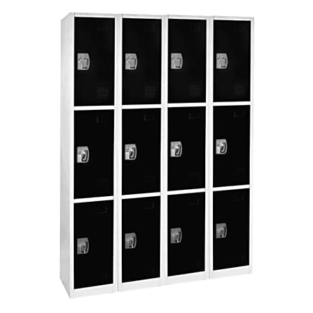 Alpine Large 3-Tier Steel Lockers, 72”H x 12”W x 12”D, Black, Pack Of 4 Lockers