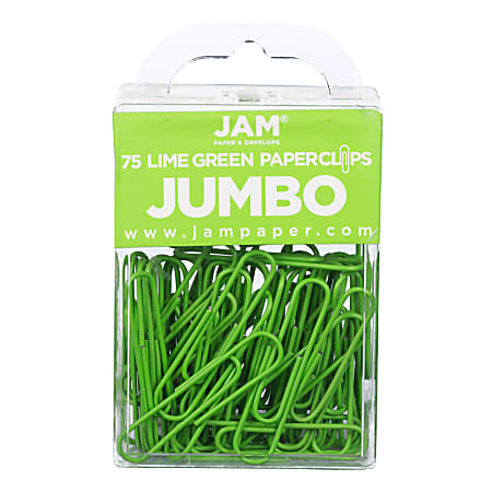 JAM Paper® Paper Clips, Pack Of 75, Jumbo, Lime Green