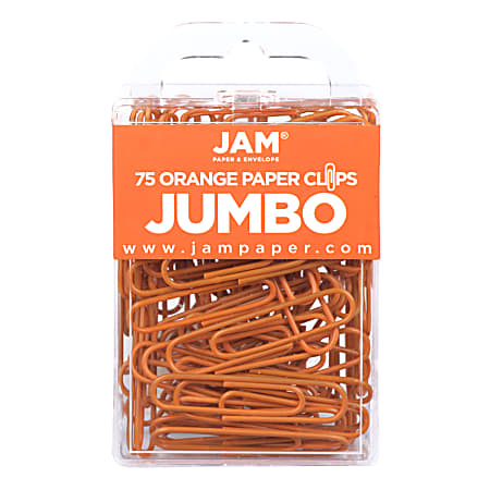 JAM Paper® Jumbo Paper Clips, 2", Orange, Pack Of 75 Paper Clips