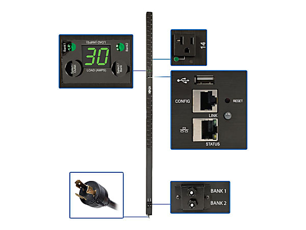 Tripp Lite 2.9kW Single-Phase Switched PDU, LX Platform, Outlet Monitoring, 120V Outlets (24 NEMA 5-15/20R), L - PDUMVR30NETLX