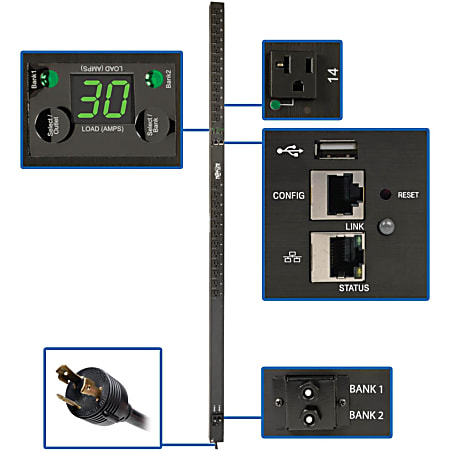 Tripp Lite 2.9kW Single-Phase Switched PDU, LX Platform, Outlet Monitoring, 120V Outlets (24 NEMA 5-15/20R), L - PDUMVR30NETLX