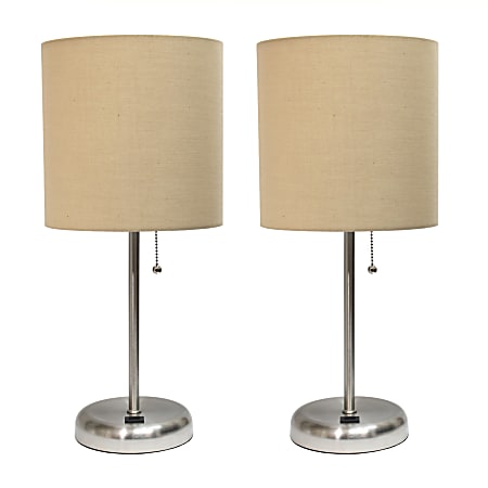 LimeLights Stick Lamps, 19-1/2"H, Tan Shade/Brushed Steel Base, Set Of 2 Lamps