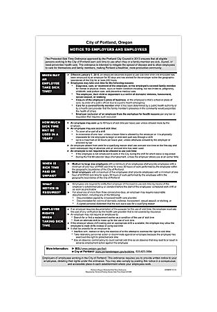 ComplyRight™ City & County Specialty Posters, Protected Sick Time, English, Portland, 8 1/2" x 14"