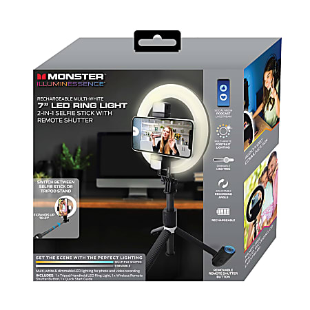 Monster Cable LED Ring Light Selfie Stick, 7",