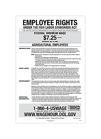ComplyRight™ Federal Specialty Posters, Agricultural Minimum Wage, English, 11" x 17"