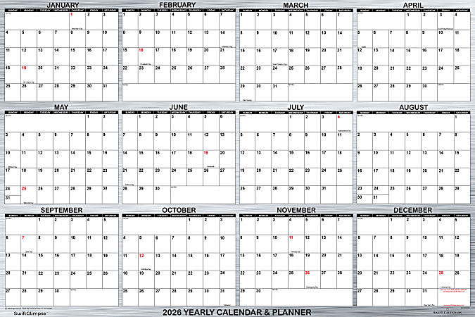 2026 SwiftGlimpse Designer Wall Calendar, 24" x 36", Gray Silver/White, January To December