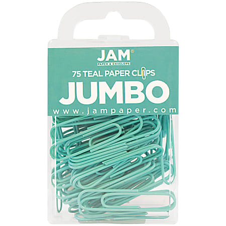 JAM Paper® Jumbo Paper Clips, 2", Teal, Pack Of 75 Paper Clips