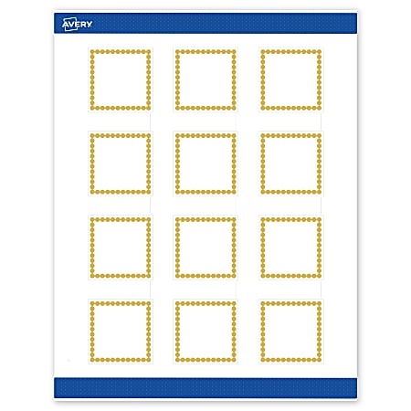 Avery® Print-To-The-Edge Labels With Sure Feed® Technology, S00-DJA-PRWMP10, Square, 2" x 2", Matte White, Preprinted Gold Beads Design, Pack Of 120