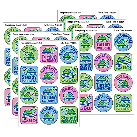TREND Stinky Stickers, Turtle Time, Raspberry Scent, 48 Per Pack, Set Of 6 Packs