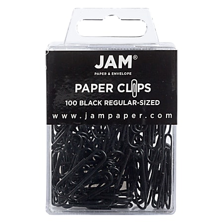 JAM Paper® Regular Paper Clips, 1", Black, Pack Of 100 Paper Clips