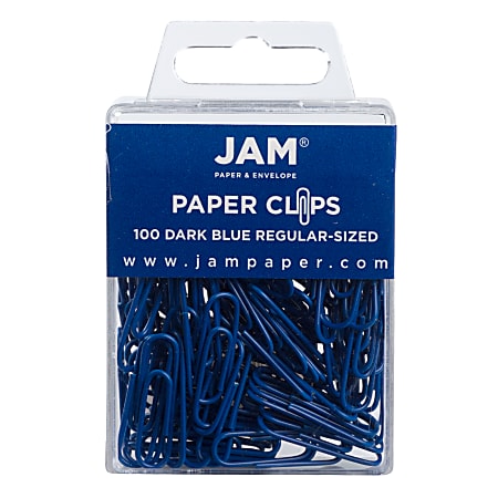 JAM Paper® Regular Paper Clips, 1", Dark Blue, Pack Of 100 Paper Clips