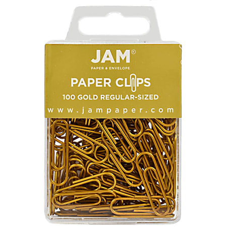 JAM Paper® Paper Clips, 1-1/4", 25-Sheet Capacity, Gold, Pack Of 100 Paper Clips