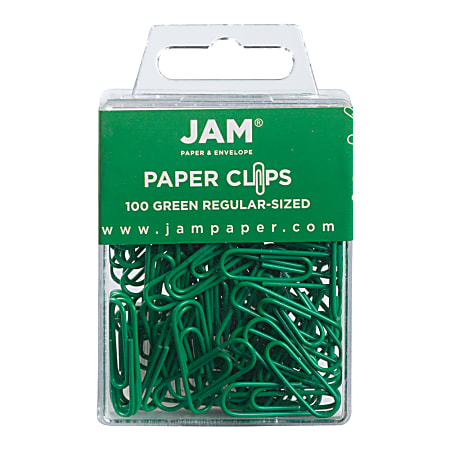 JAM Paper® Paper Clips, 1-1/4", 25-Sheet Capacity, Green, Pack Of 100 Paper Clips