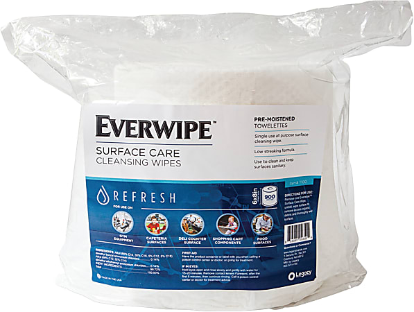 Everwipe Surface Care Cleansing Wipes, 6" x 8", 900 Wipes Per Bag, Carton Of 4 Bags