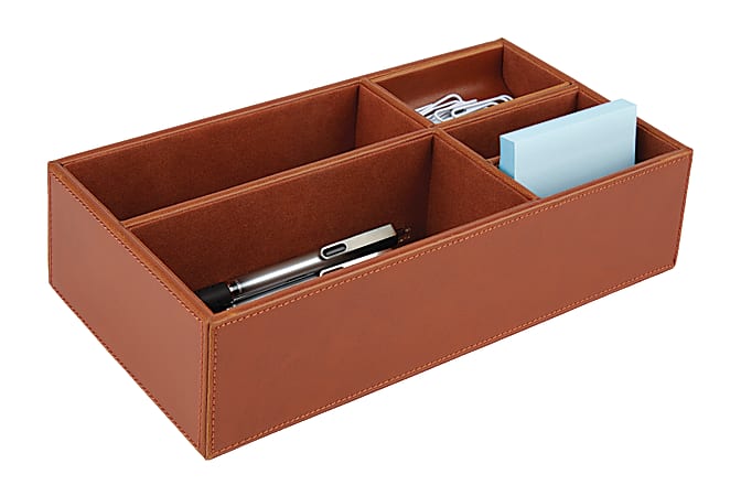 Realspace® Faux Leather Desktop Standard-Duty Storage Box, Letter/Legal Size, 10 1/8" x 5 9/16" x 2 11/16", Tan
