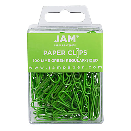 JAM Paper® Paper Clips, 1-1/4", 25-Sheet Capacity, Lime Green, Pack Of 100 Paper Clips