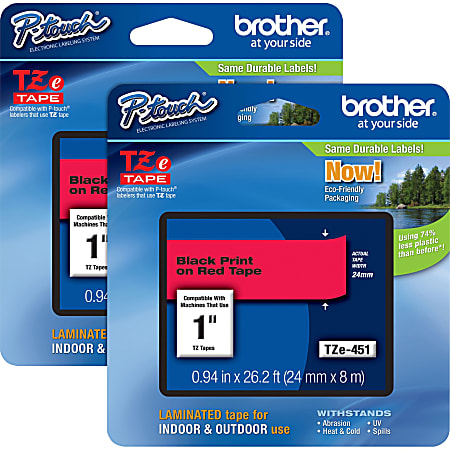 Brother P-touch TZe Laminated Tape Cartridges - 15/16" - Rectangle - Thermal Transfer - Black, Red - 2 / Bundle