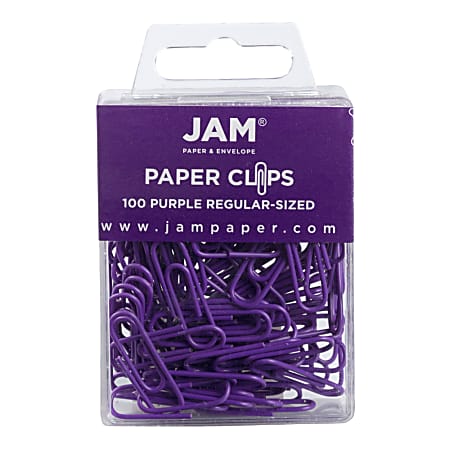JAM Paper® Paper Clips, 1-1/4", 25-Sheet Capacity, Purple, Pack Of 100 Paper Clips 