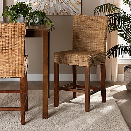 bali & pari Racquel Natural Rattan And Mahogany Wood Counter Stool, Natural Brown