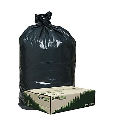 Webster® EarthSense® 75% Recycled Star bottom Commercial Can Liners, 33 Gallons, 0.90 Mil Thick, 32 1/2" x 40", Black, Box Of 80