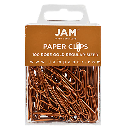 JAM Paper® Paper Clips, 1-1/4", 25-Sheet Capacity, Rose Gold, Pack Of 100 Paper Clips