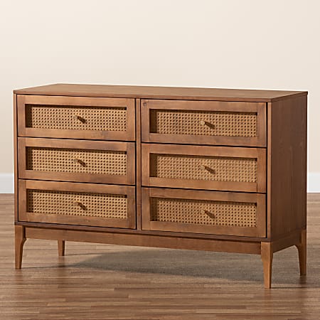 princess polly baby blue dress Baxton Studio Ramiel Finished Wood And Rattan 6 Drawer Dresser 30 716 H x  47 14 W x 15 34 D Natural BrownGold