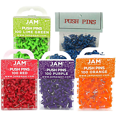 JAM Paper® Pushpins, 1/2", Assorted Colors, Pack Of 100 Pushpins