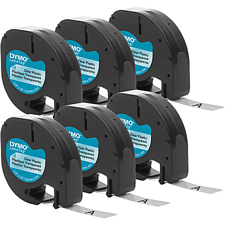 DYMO® LetraTag Labelmaker Plastic Labels, 1/2"W x 13'L , Clear, Pack Of 6