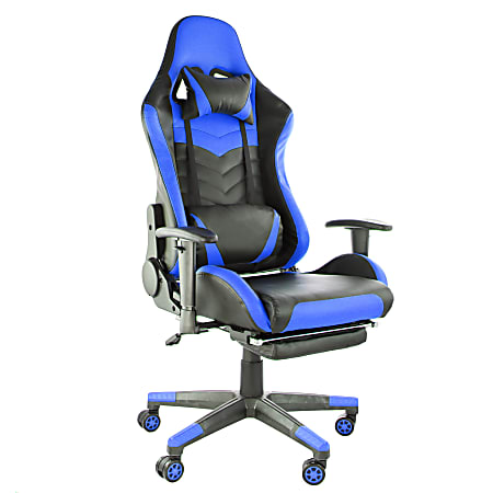 GameFitz Ergonomic Faux Leather Gaming Chair, Black/Blue