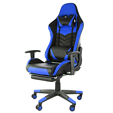 GameFitz Ergonomic Faux Leather Gaming Chair BlackBlue - Office Depot