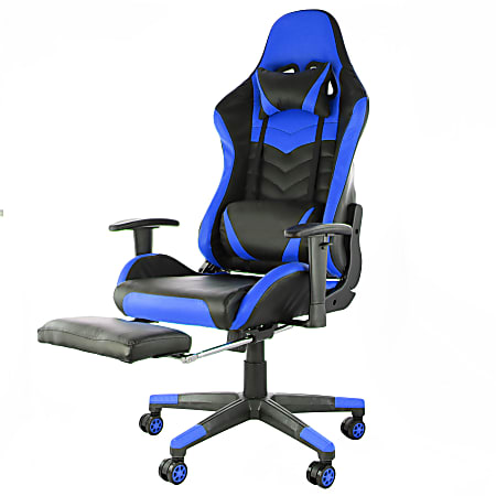 GameFitz Ergonomic Faux Leather Gaming Chair BlackBlue Office Depot