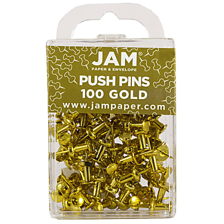 JAM Paper® Pushpins, 1/2", Gold, Pack Of 100 Pushpins