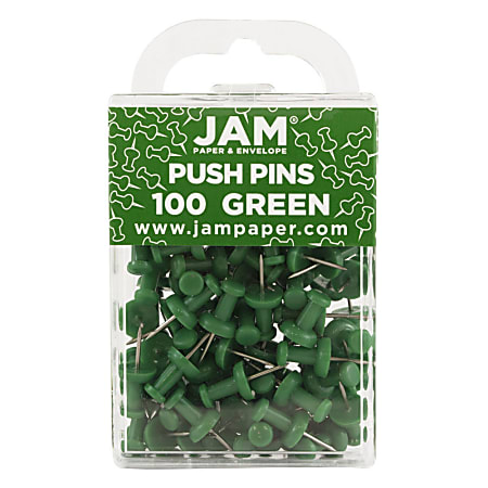 JAM Paper® Pushpins, 1/2", Green, Pack Of 100 Pushpins