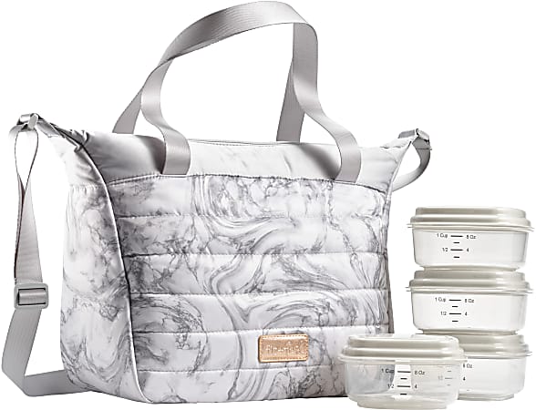 Luxe Gray Marble Insulated Lunch Tote Bag for Women Texture