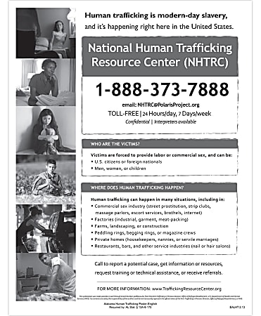 ComplyRight™ State Specialty Poster, Human Trafficking, English, Alabama, 8-1/2" x 11"