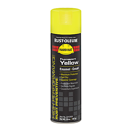 Rust-Oleum Hard Hat High Performance V2100 System Rust Preventive Enamel Spray Paint, 14 Oz, Gloss Fluorescent Yellow, Case Of 6 Cans