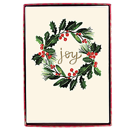 Graphique Holiday Boxed Cards, 5" x 7", Joy Wreath, Box Of 15 Cards