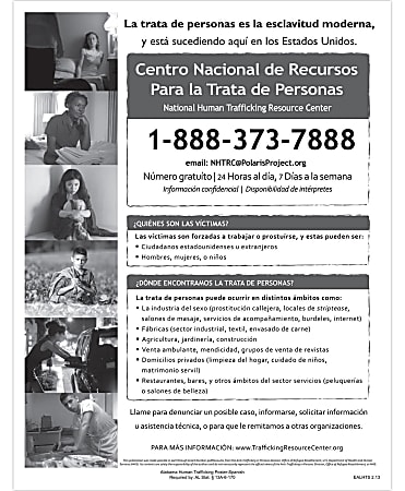 ComplyRight™ State Specialty Poster, Human Trafficking, Spanish, Alabama, 8-1/2" x 11"