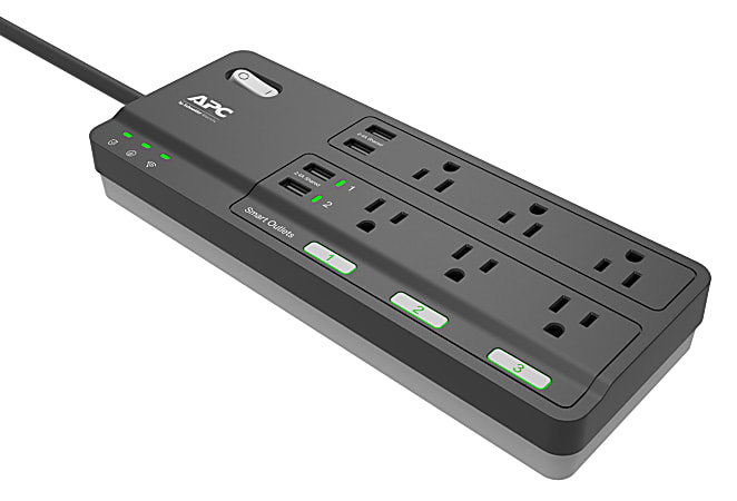 APC® Smart 6-Outlet 4-USB Surge Protector, 6' Cord, Black, PH6U4X32