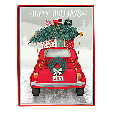 Graphique Holiday Boxed Cards, 5" x 7", Red Car Happy Holidays, Box Of 15 Cards