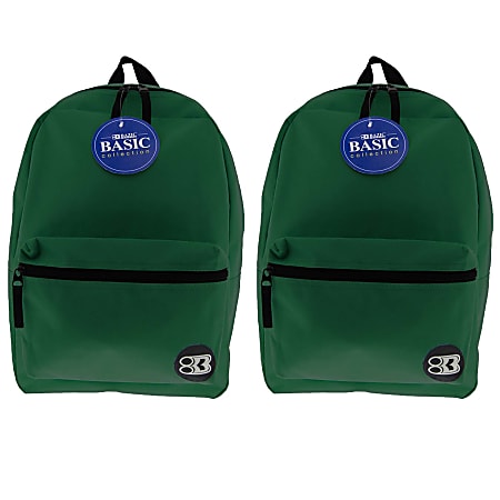 BAZIC Products 16" Basic Backpacks, Green, Pack Of 2 Backpacks