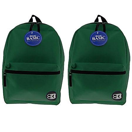 BAZIC Products 16" Basic Backpacks, Green, Pack Of