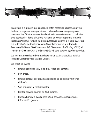 ComplyRight™ State Specialty Poster, Human Trafficking, Spanish, California, 8 1/2" x 11"