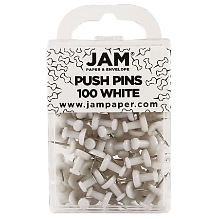 JAM Paper® Pushpins, 1/2", White, Pack Of 100 Pushpins