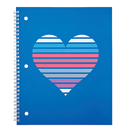 Divoga® Spiral Notebook, Hearts Collection, 8 1/2" x 10 1/2", 1 Subject, College Ruled, 160 Pages (80 Sheets), Blue Stripe