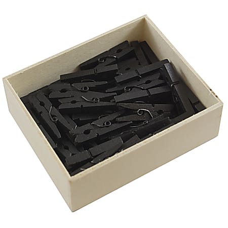 JAM Paper® Wood Clip Clothespins, 1-1/8", Black, Box Of 50 Clothespins