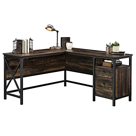 Sauder® Steel River 59-7/8"W L-Shaped Corner Desk, Carbon Oak